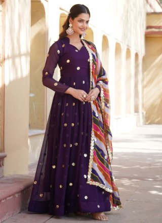 Purple Faux Georgette Embroidered, Thread and Zari Work  Designer Gown for Ceremonial