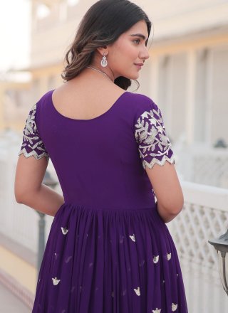 Purple Faux Georgette Gown with Embroidered and Sequins Work