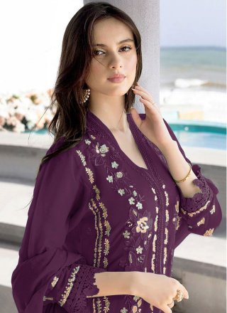 Purple Faux Georgette Salwar Suit with Embroidered Work