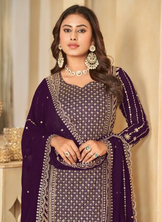 Purple Faux Georgette Salwar Suit with Embroidered Work