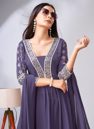 Purple Faux Georgette Sequins Work Salwar Suit