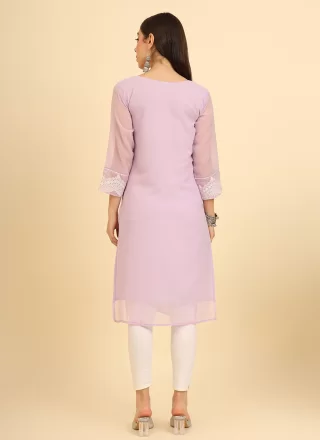 Purple Georgette Casual Kurti with Chikankari, Embroidered and Lucknowi Work Work