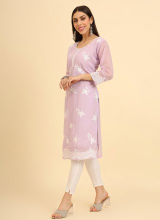 Purple Georgette Casual Kurti with Chikankari, Embroidered and Lucknowi Work Work