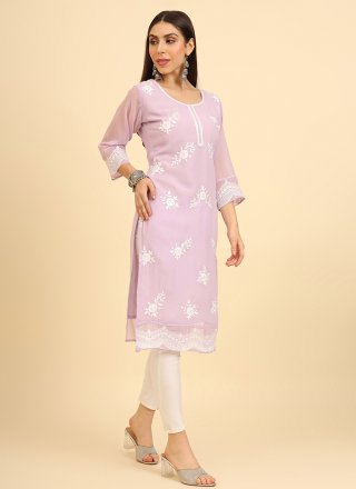 Purple Georgette Casual Kurti with Chikankari, Embroidered and Lucknowi Work Work