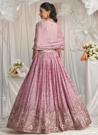 Purple Georgette Embroidered, Sequins and Thread Work Lehenga Choli