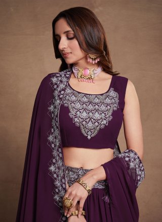 Purple Georgette Embroidered, Sequins and Thread Work Lehenga Choli for Ceremonial