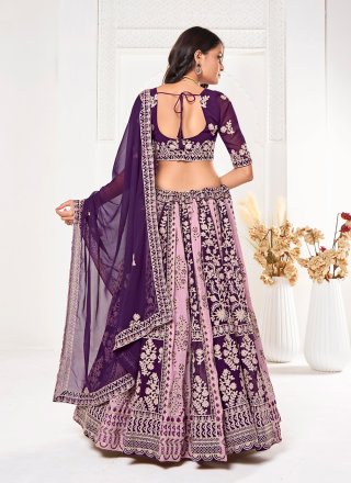 Purple Georgette Embroidered Work A - Line Lehenga Choli for Casual