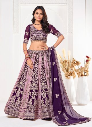 Purple Georgette Embroidered Work A - Line Lehenga Choli for Casual