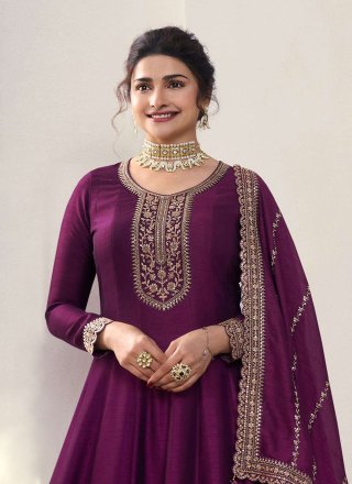 Purple Georgette Embroidered Work Anarkali Suit