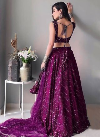 Purple Georgette Embroidered Work Lehenga Choli for Ceremonial