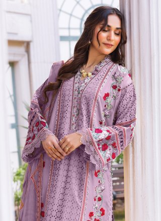 Purple Georgette Embroidered Work Pakistani Salwar Suit for Ceremonial