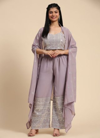 Purple Georgette Embroidered Work Salwar Suit