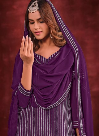 Purple Georgette Embroidered Work Salwar Suit