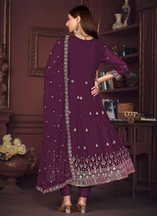 Purple Georgette Embroidered Work Salwar Suit for Women