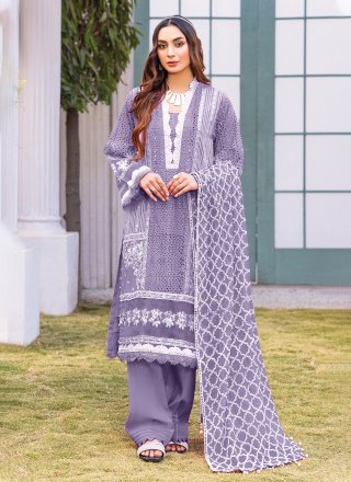 Purple Georgette Embroidered Work Trendy Suit for Ceremonial