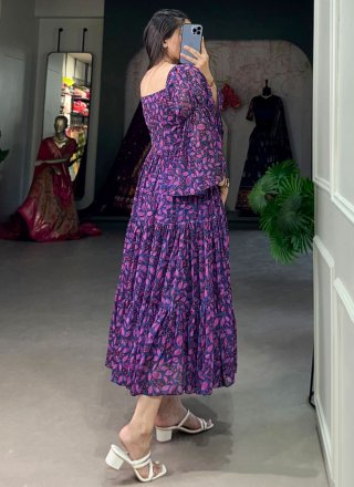 Purple Georgette Floral Patch Work Designer Kurti for Casual