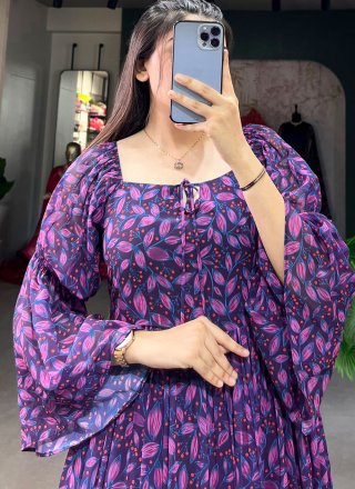 Purple Georgette Floral Patch Work Designer Kurti for Casual
