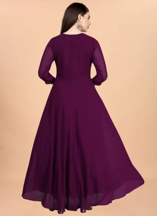 Purple Georgette Gown with Embroidered Work