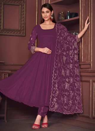 Purple Georgette Plain Work Trendy Suit for Ceremonial
