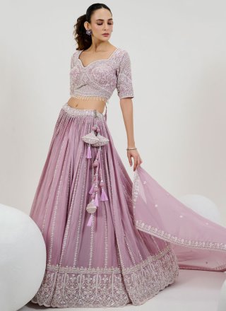 Purple Georgette Readymade Lehenga Choli with Embroidered, Stone and Thread Work