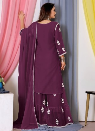Purple Georgette Salwar Suit with Embroidered and Thread Work for Women