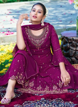 Purple Georgette Salwar Suit with Embroidered Work for Ceremonial