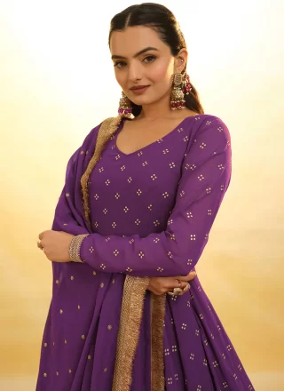 Purple Georgette Trendy Suit with Embroidered Work for Ceremonial