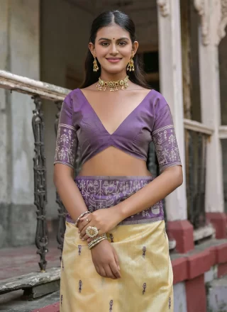 Purple Handloom Silk Classic Sari with Woven Work for Ceremonial