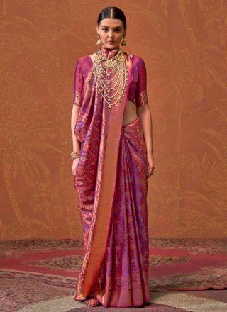 Purple Handloom Silk Designer Sari with Weaving Work for Ceremonial