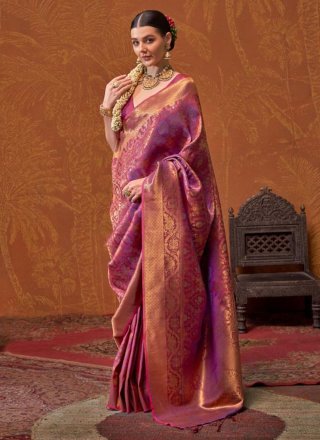 Purple Handloom Silk Designer Sari with Weaving Work for Ceremonial