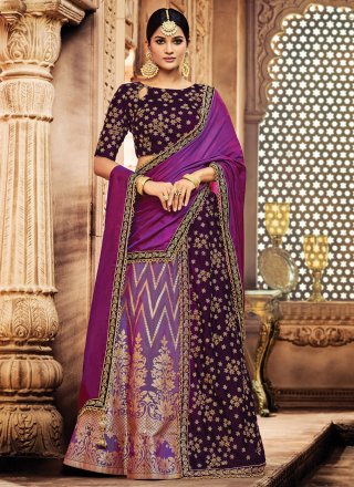 Purple Jacquard Contemporary Sari with Embroidered and Zari Work