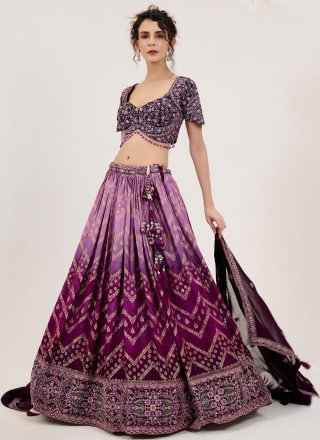 Purple Jacquard Embroidered, Stone, Thread and Zari Work Readymade Lehenga Choli for Engagement