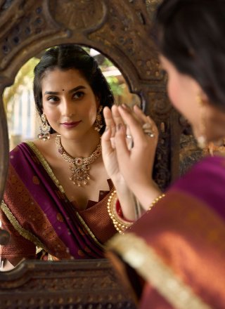 Purple Jacquard Silk Lehenga Choli