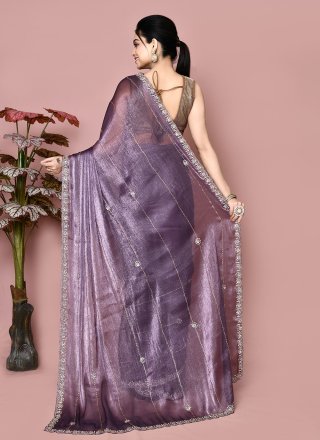 Purple JIMMY CHU Traditional Saree with Hand Work