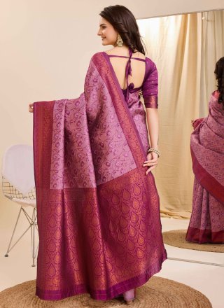 Purple Kanjivaram Silk Jacquard Work Classic Saree for Ceremonial