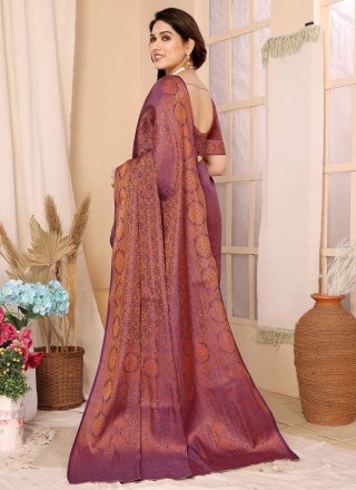 Purple Kanjivaram Silk Weaving Work Classic Saree for Women