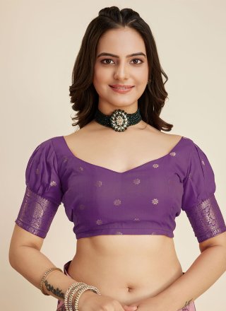 Purple Kanjivaram Silk Weaving Work Contemporary Sari