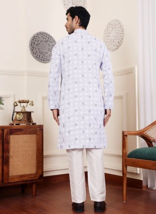 Purple Linen Embroidered Work Kurta Pyjama for Men