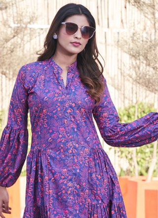 Purple Lycra Floral Patch Work Party Wear Kurti for Ceremonial