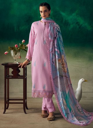 Purple Muslin Salwar Suit with Embroidered and Resham Thread Work for Ceremonial