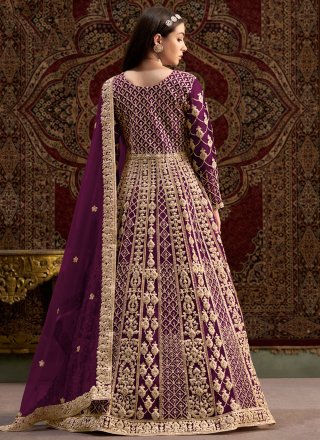 Purple Net Embroidered, Sequins and Zari Work Gown for Engagement