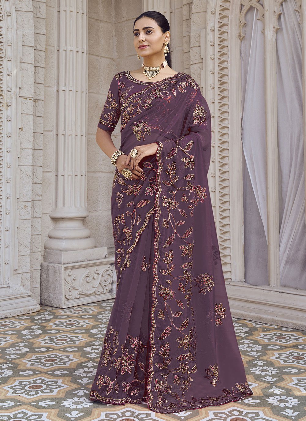 Buy AVAAK Embellished Daily Wear Net Maroon Sarees Online @ Best Price In  India