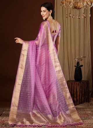 Purple Organza Classic Sari with Weaving and Zari Work