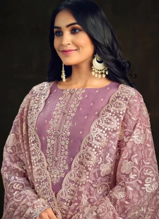 Purple Organza Embroidered and Swarovski Work Salwar Suit