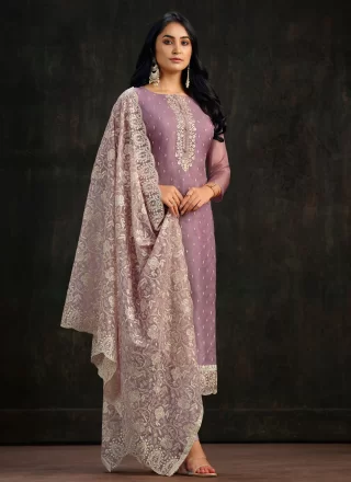 Purple Organza Embroidered and Swarovski Work Salwar Suit