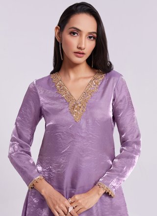 Purple Organza Party Wear Kurti with Hand Work