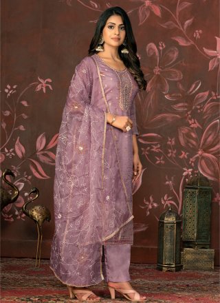 Purple Organza Salwar Suit with Hand and Woven Work