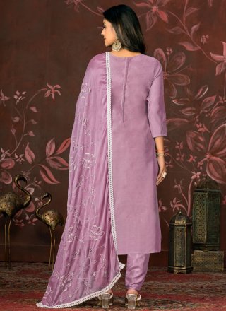 Purple Organza Trendy Suit with Woven Work for Ceremonial