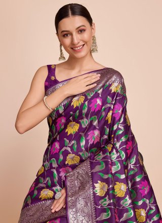 Purple Paithni Meenakari and Weaving Work Classic Saree for Ceremonial