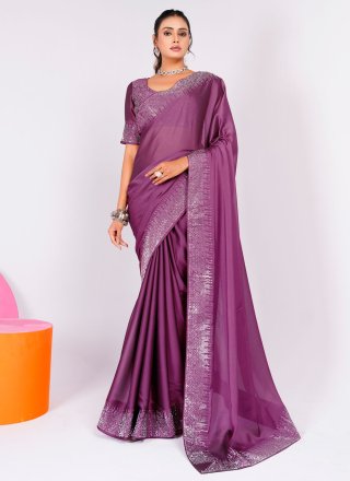 Purple Rangoli Swarovski Work Trendy Saree